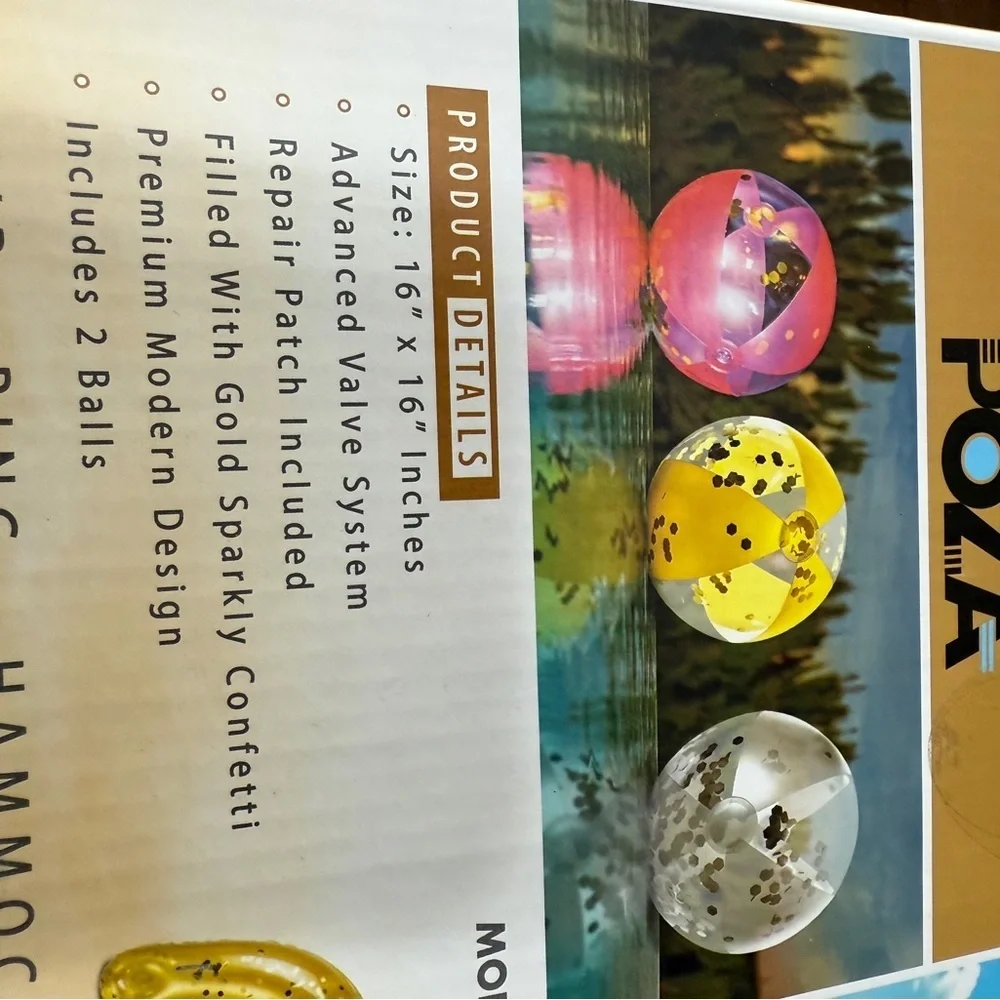 POZA Gold Confetti Beach Balls and Pool Tube Set BRAND NEW Swimming Pool Fun